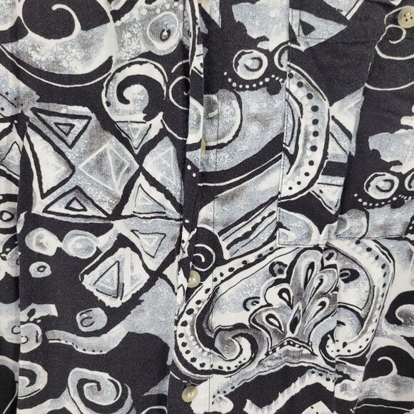 Vtg 80s Mens Sz 1X Short Sleeve Black White Tiki Rayon Button-Up Shirt Hawaiian - Picture 2 of 9